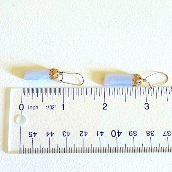 Vintage Handmade White Jade Gold Tone Dangling Earrings Minimalist Boho Bohemian - Picture 4 of 4